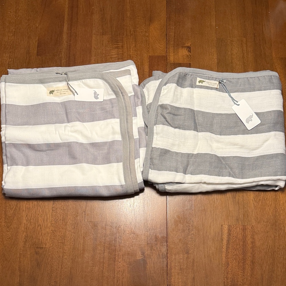 Gray and White Striped Monica + Andy Blanket Set
